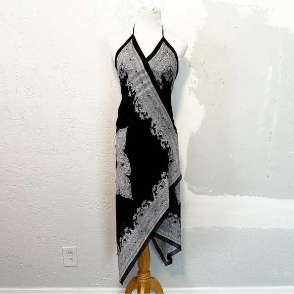 Y2K black and white asymmetrical halter scarf dress size 2. - Picture 5 of 13
